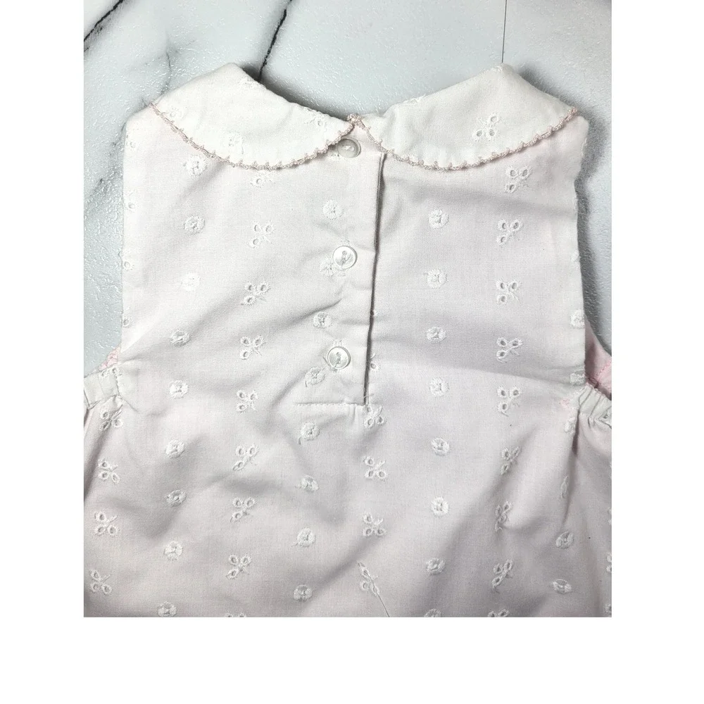 Little Bitty Girls White Eyelet Butterfly Pink Lined Peter Pan Collar Dress 4T